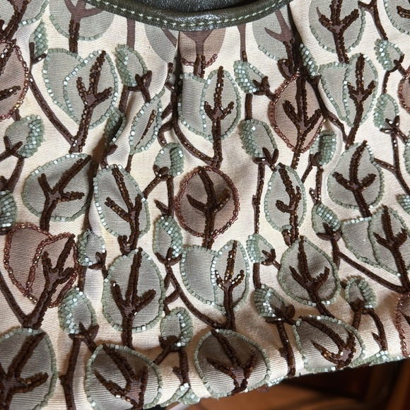 RARE Beautiful Lockheart By Brighton Green Leather Beaded Tote Bag - Picture 4 of 12